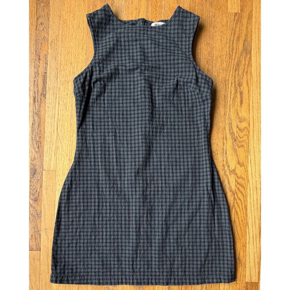 Rolla's Foliage Green Navy Blue Gingham Shift Mini Dress Size 10/M Cotton